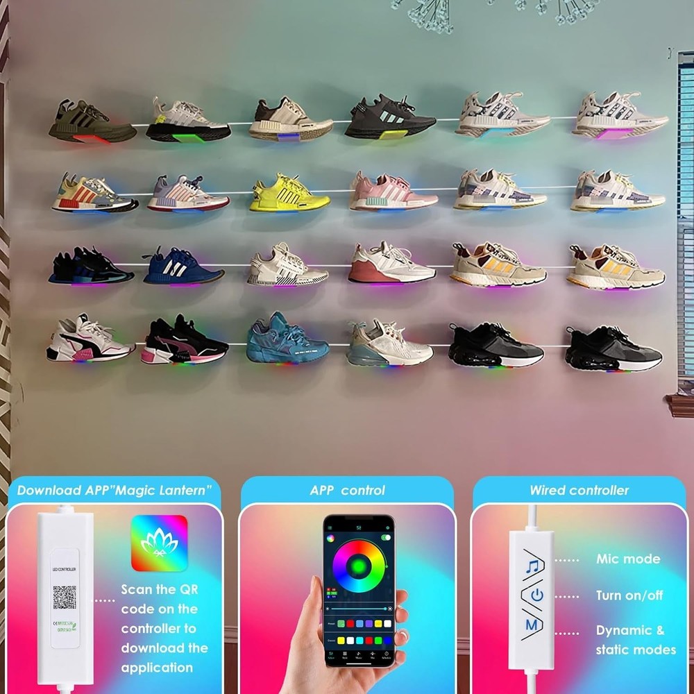 LED Acrylic Floating Shoe Display 6-Pack | Remote & App Control
