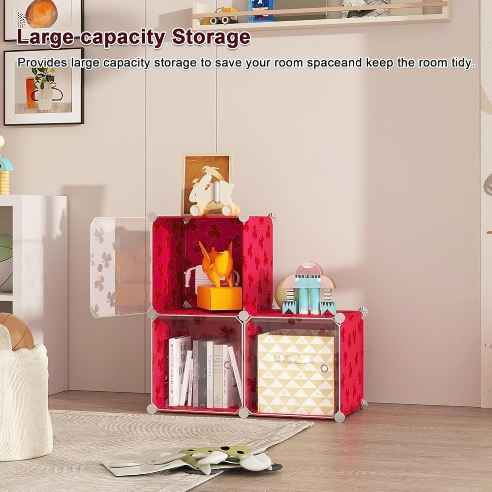 Cube Storage Organizer W/ Doors 3-Cube Shelves DIY Plastic Modular Bookshelf