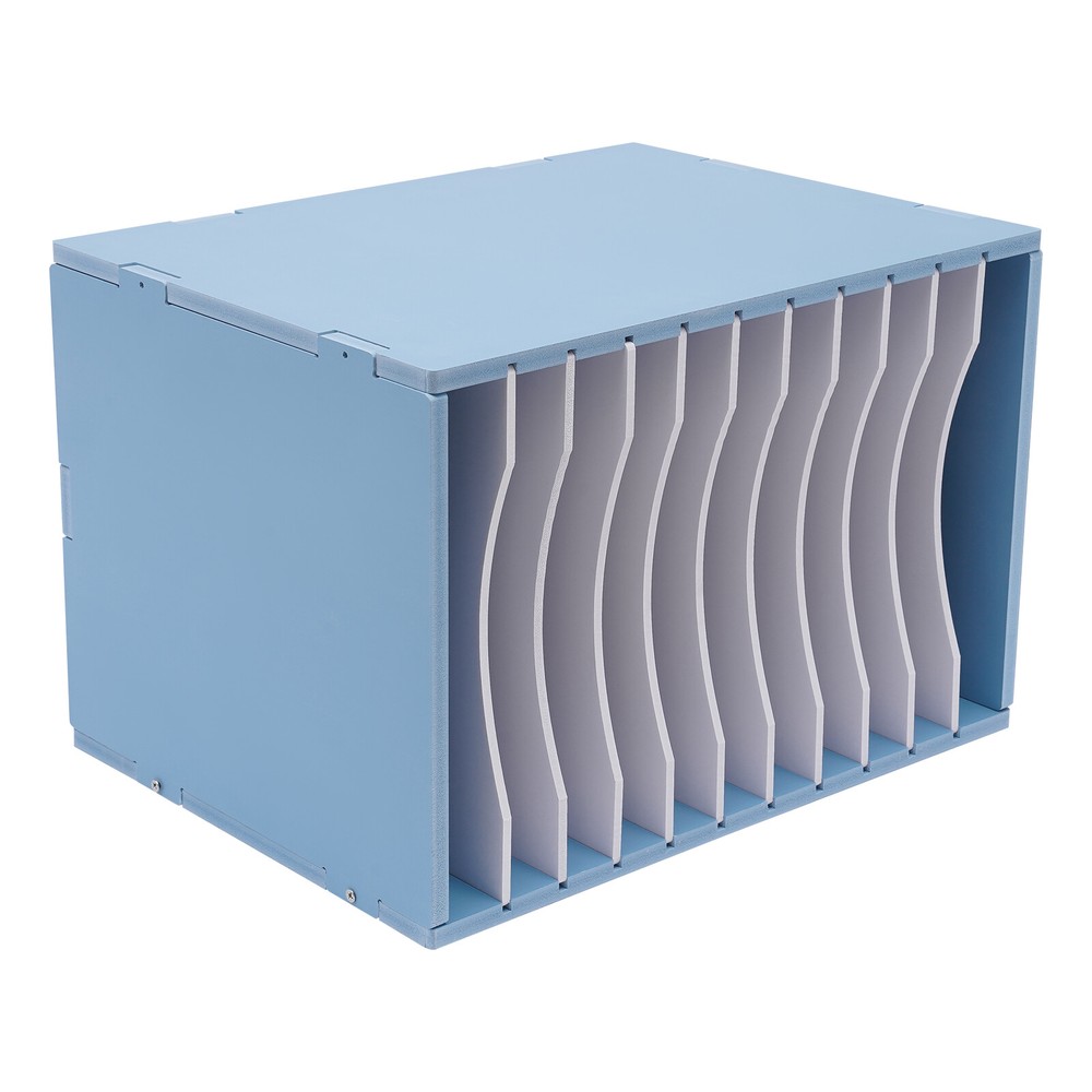 11-Compartment Vertical Desktop Sorter, Blue, Durable Organizer for Letters