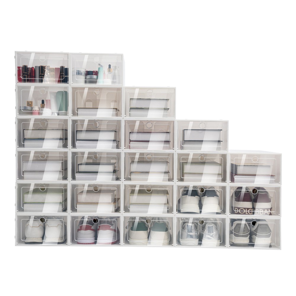 24PCs Foldable Sneaker Shoe Storage Boxes Plastic Stackable cabinet Organizer