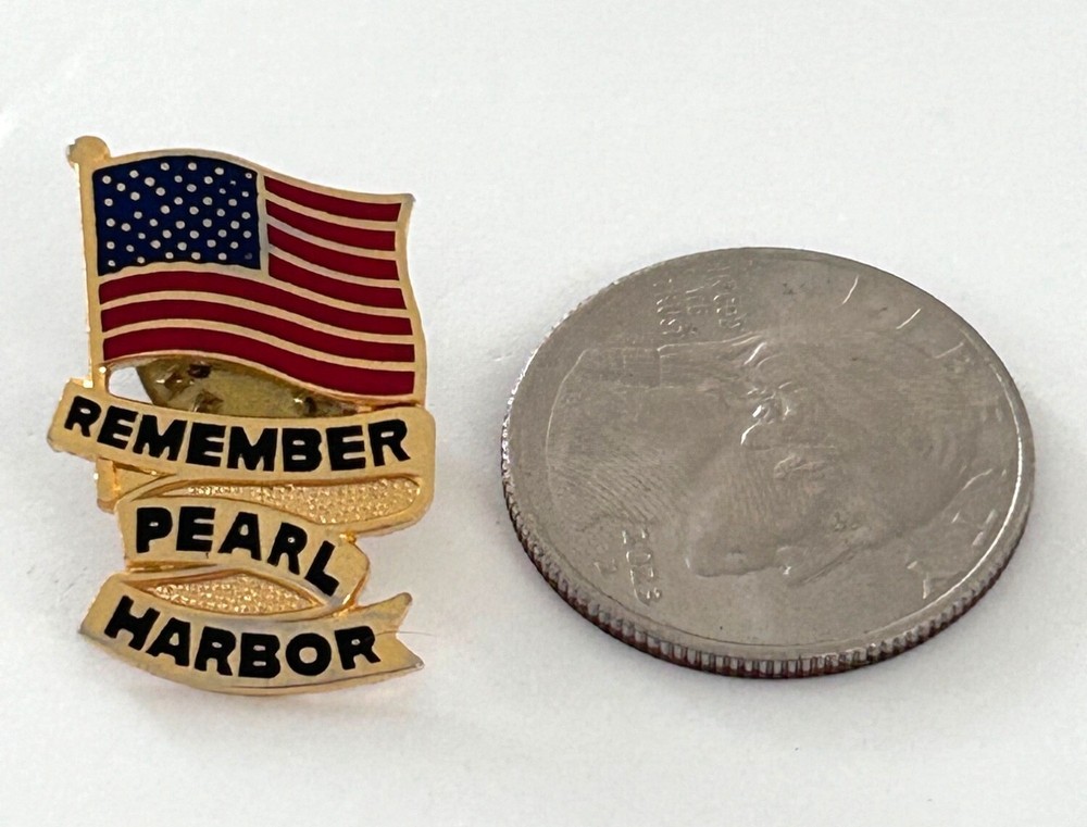 Remember Pearl Harbor Enamel Lapel Pin American Flag