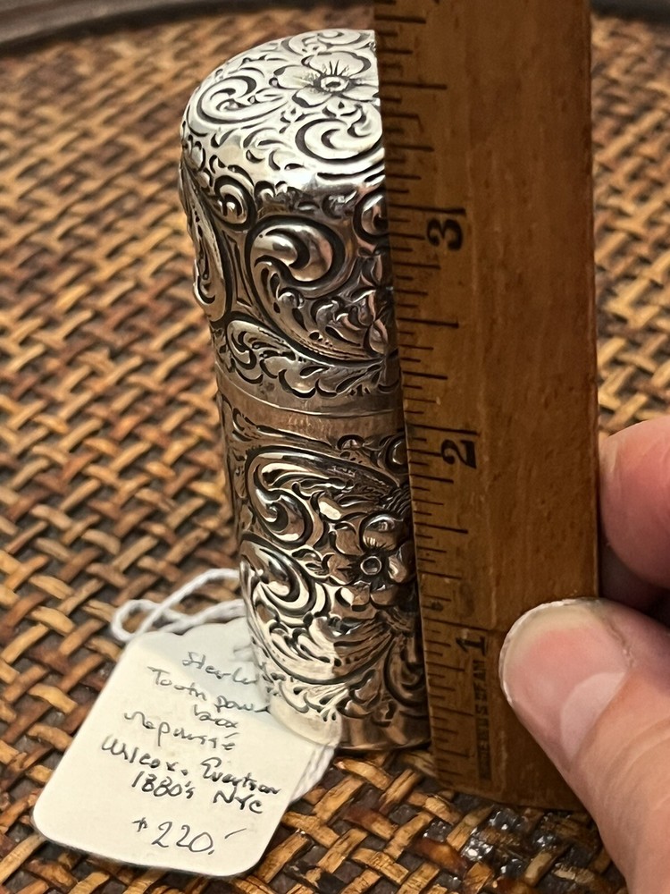 Sterling Tooth Powder Box Repousse 1880's