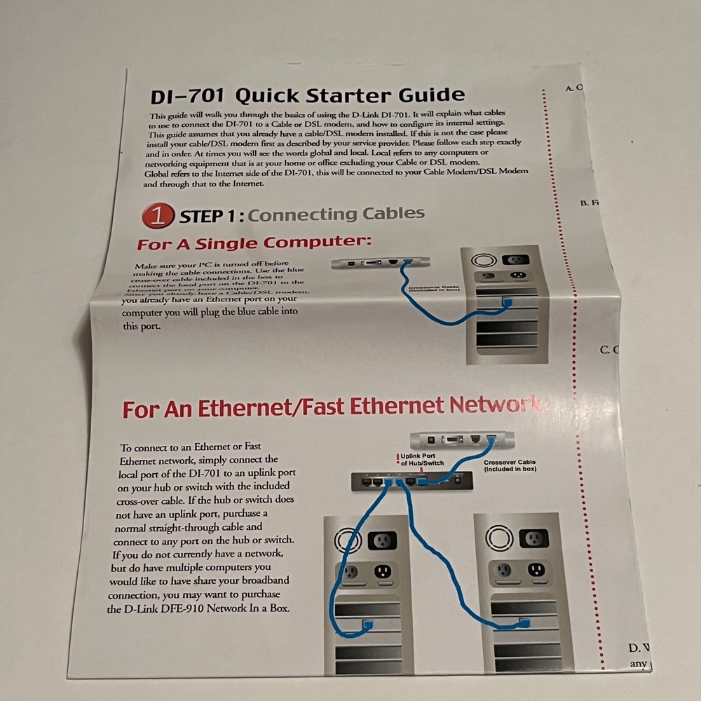D-Link DI-701 Cable/DSL Internet Sharing Router: Has all components and docs
