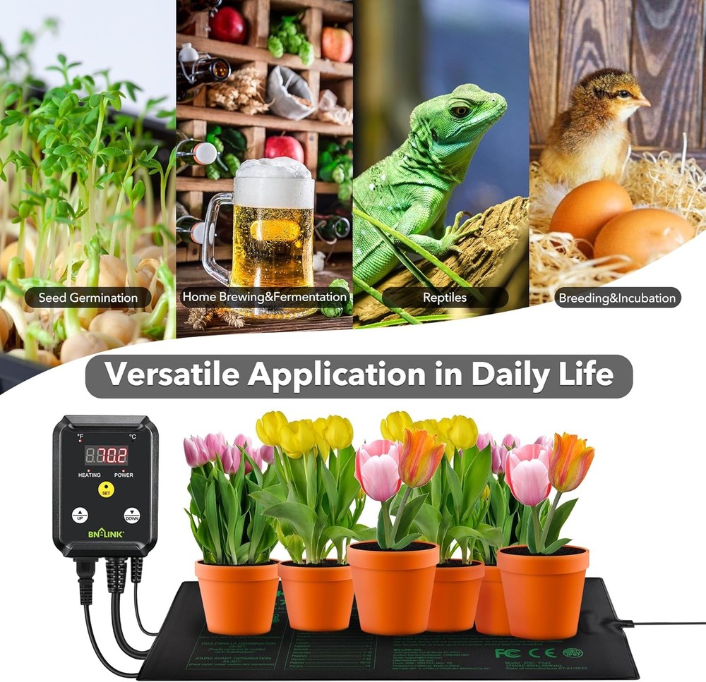 BN-LINK Digital Heat Mat Thermostat Controller for Seed Germination, Black