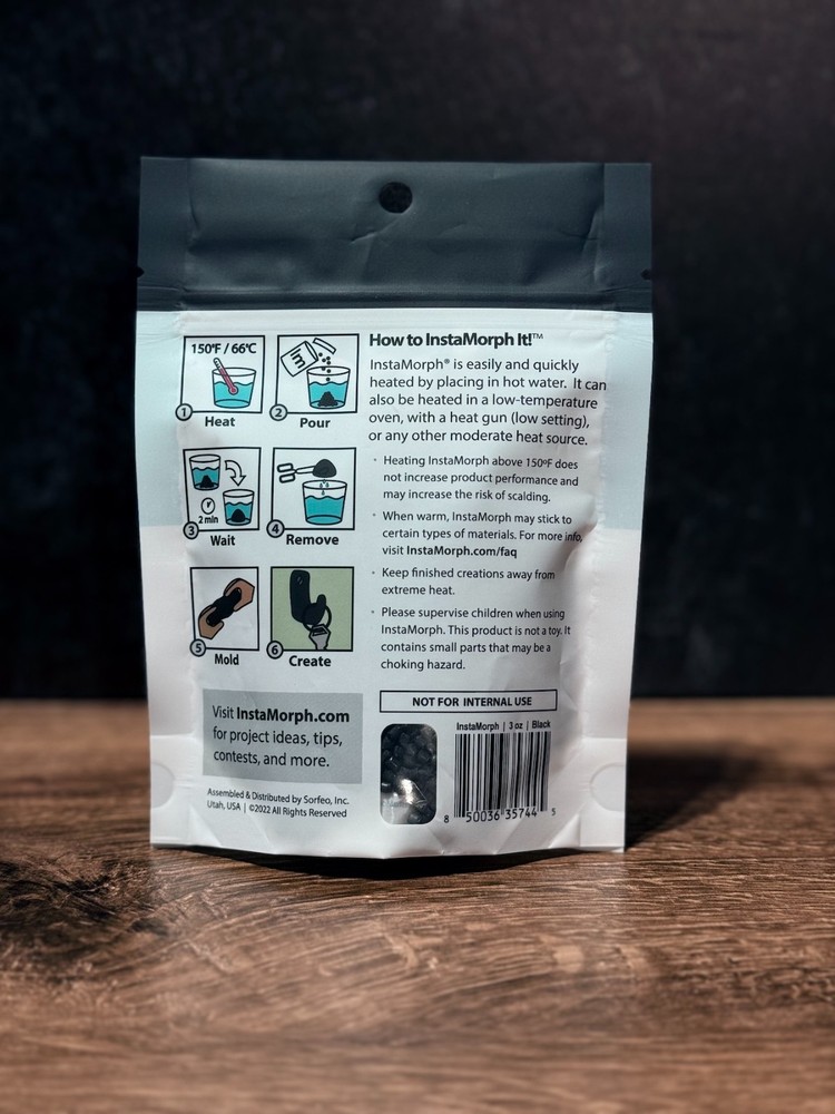 InstaMorph BLACK 3oz Moldable Thermoplastic Polymorph Reusable Plastic DIY Arts