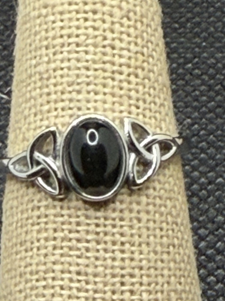 Black Onyx Triquetra Sterling Silver Ring