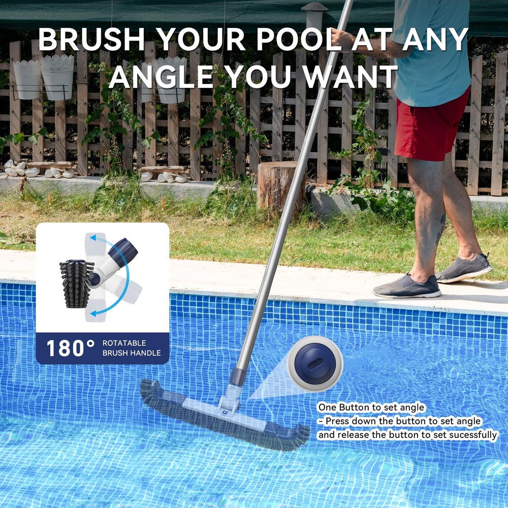 Adjustable Pool Brush Head 18 with 180° Rotation for Easy Cleaning