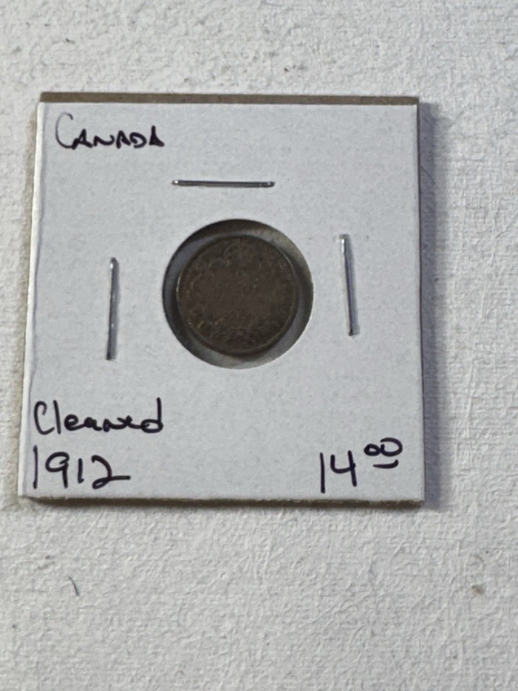1912 Canada 5 Cents Silver Coin Cleaned