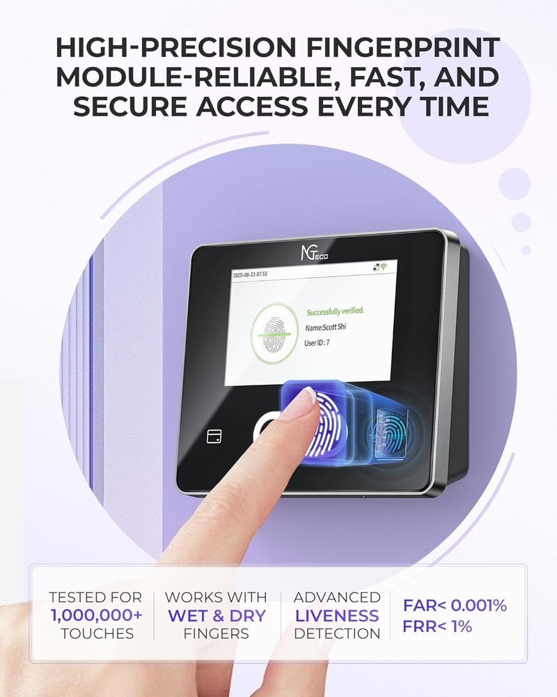 NGTeco Time Clock Cloud-Based with Touch Screen, 4-in-1 Remote Control