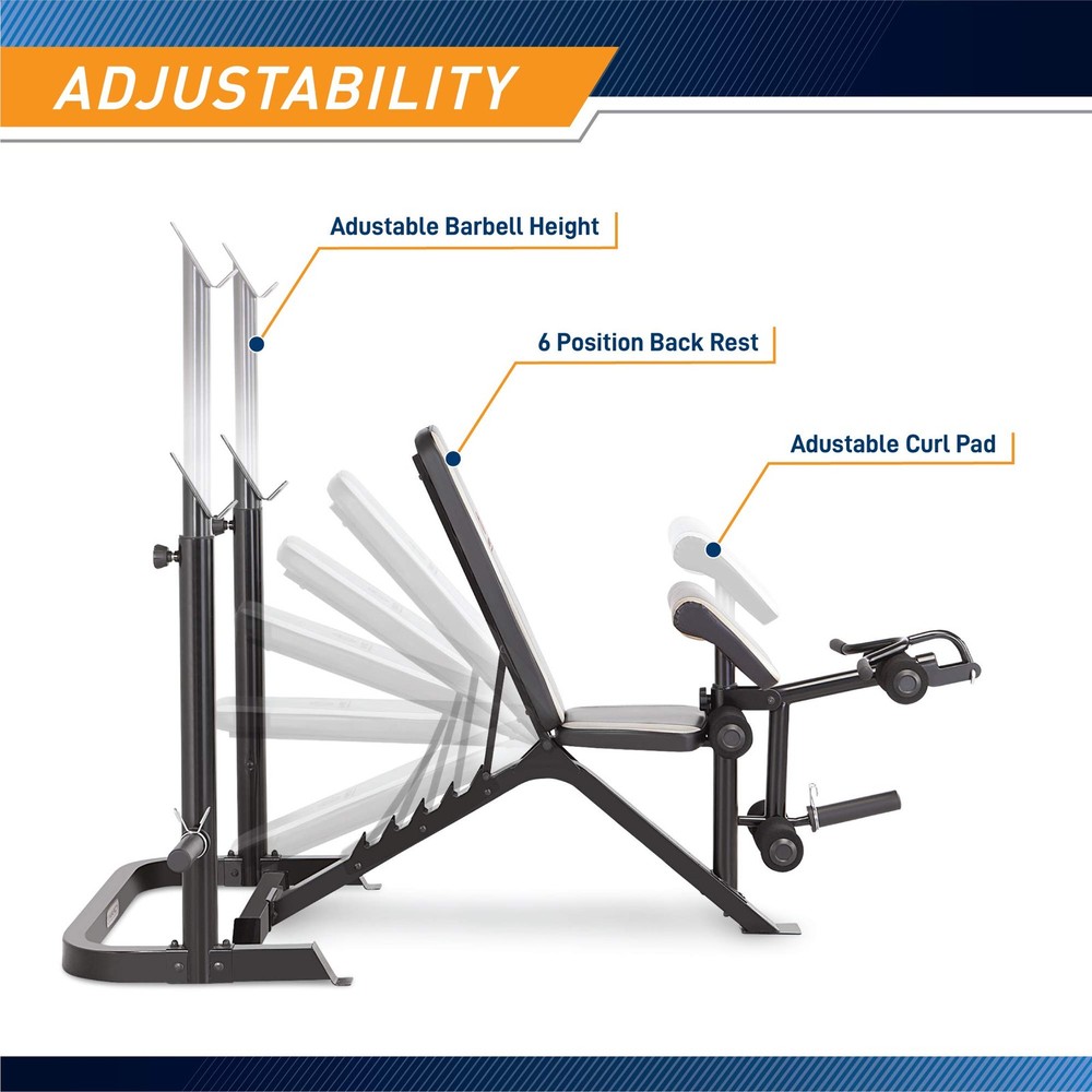 Marcy Adjustable Olympic Weight Bench with Leg Developer and Squat Rack MD879