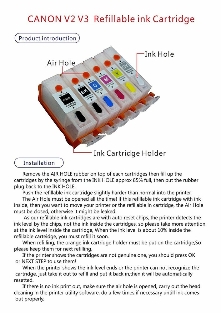 6 Pack Empty Refillable Ink Cartridges PGI-280 CLI-281 for Canon Pixma TS8220