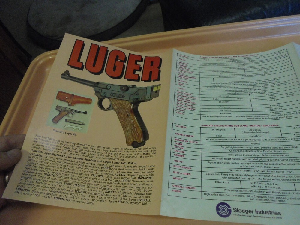 Vintage Stoeger Llama and Luger brochure