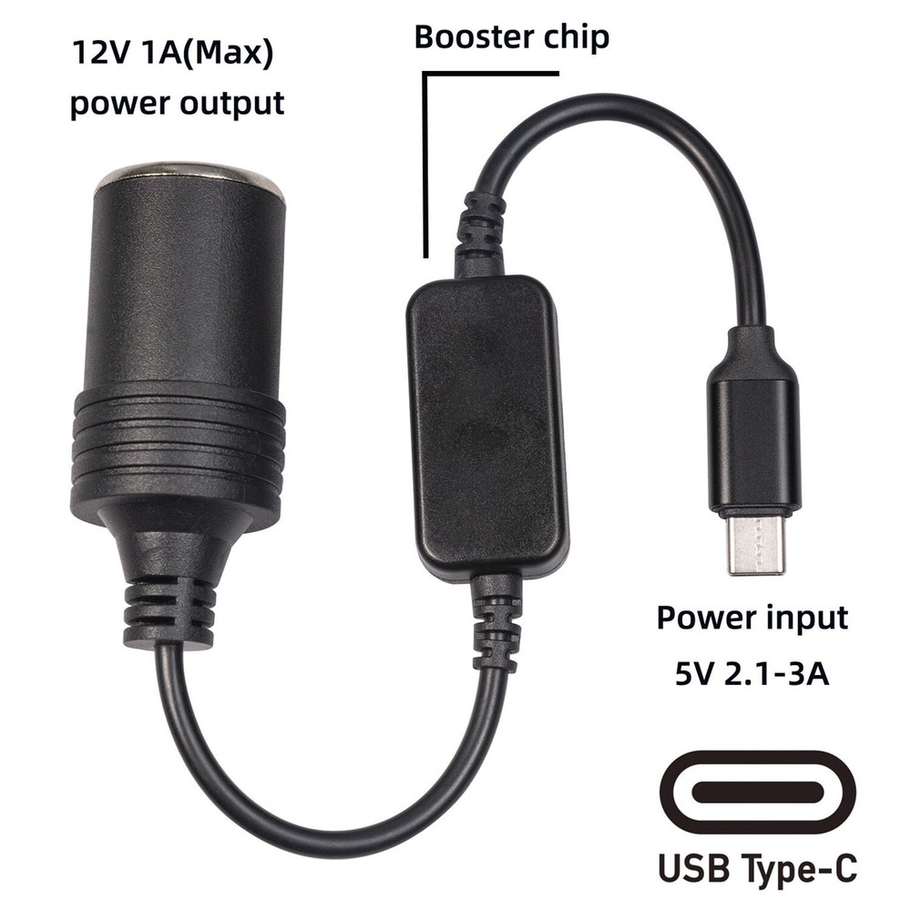 Cigarette Lighter Socket Adapter Power Cable for Dash Cam GPS USB C Male to 12V