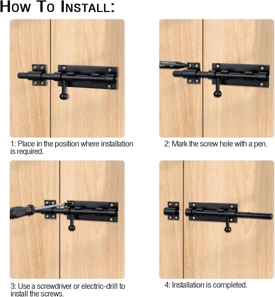 Slide Bolt Gate Latch, 6.3 Inch Heavy Duty Solid 2 Pack & Black inch