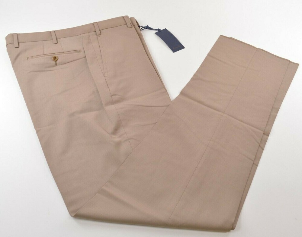 Zanella NWT Dress Pants Size 35 In Solid Khaki Tan Wool Devon $325
