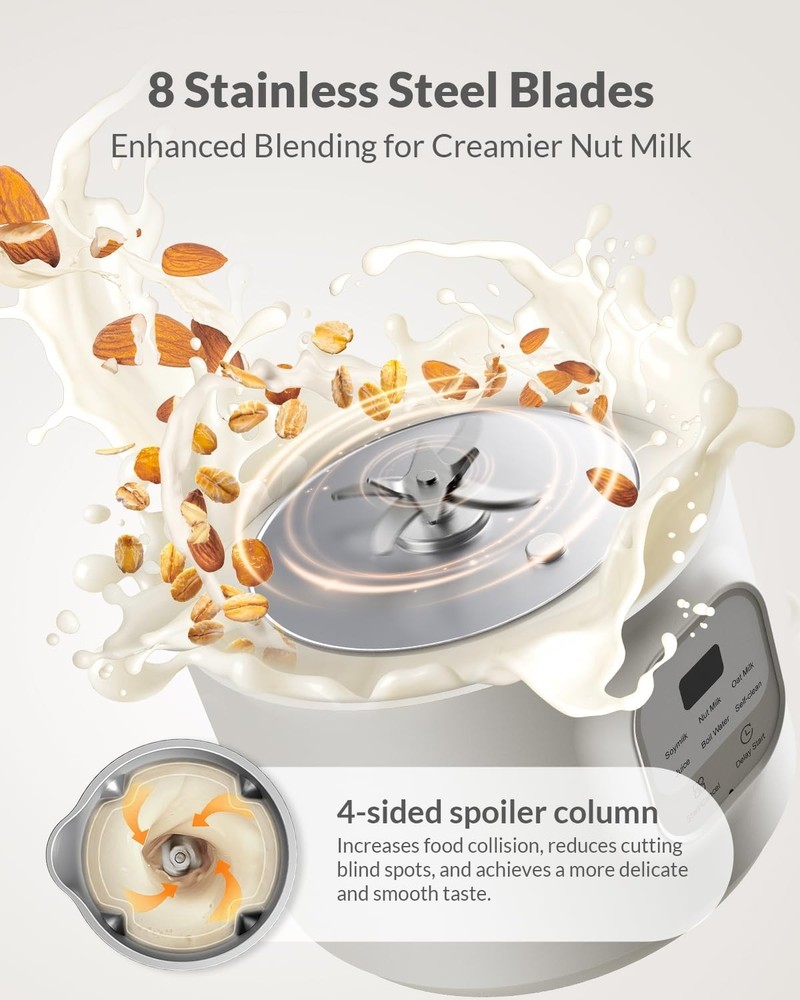 Stylish White Nut Milk Maker – 2-Hour Keep Warm & Comprehensive Accessories