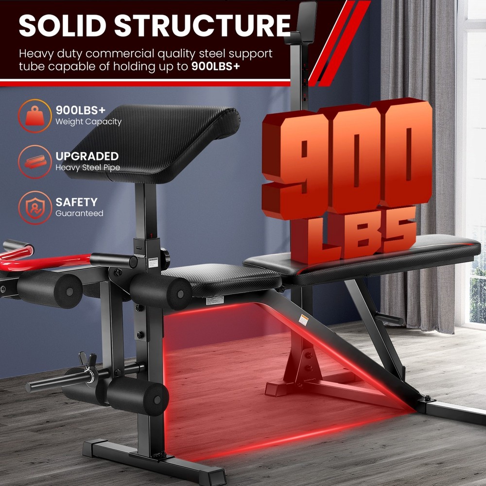 900LBS Olympic Weight Bench Set Adjustable Multi-Purpose Workout Bench Strength