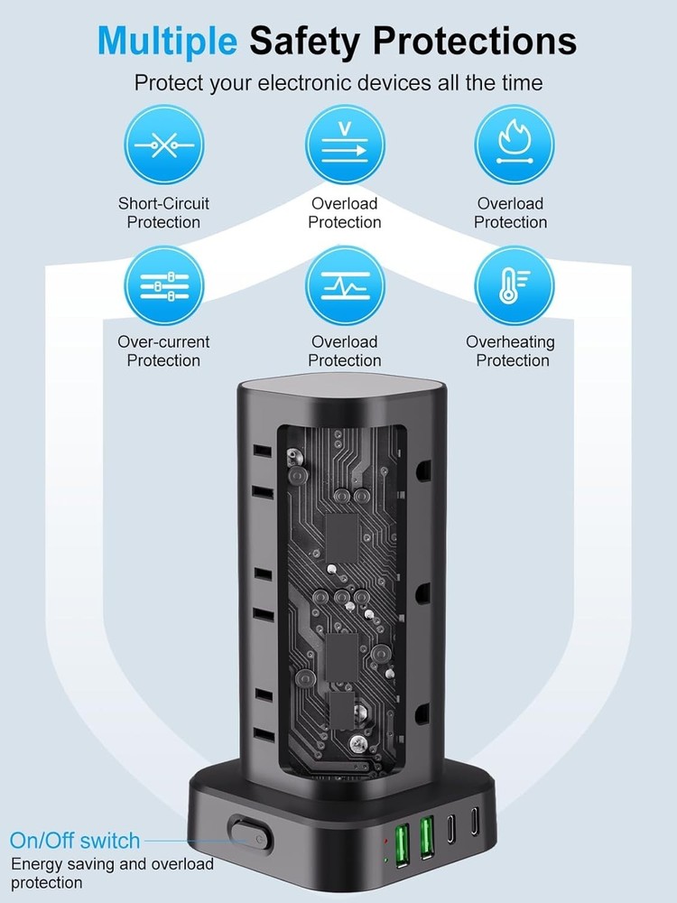 vertical Power Strip Tower with Multiple Outlets