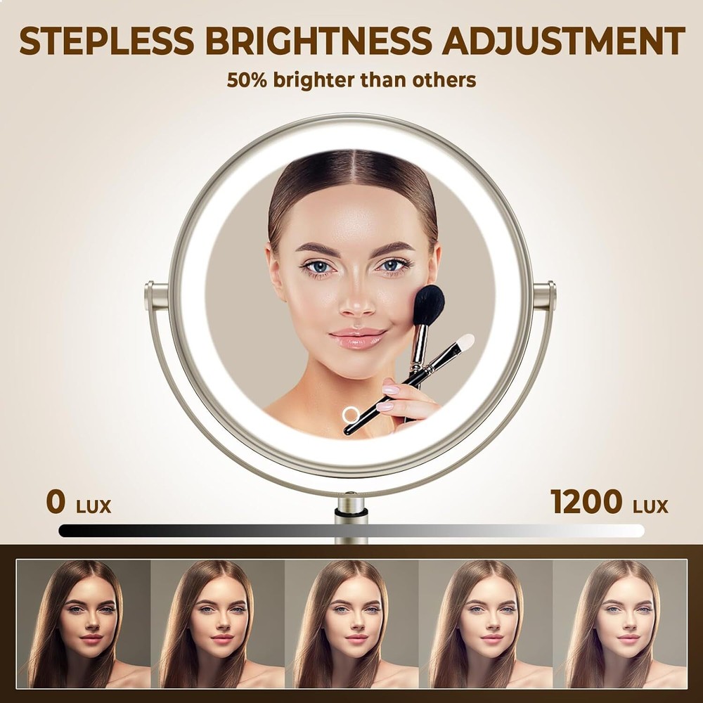 9" Wall Mounted Lighted Makeup Mirror, 3000mAh Rechargeable Double Sided