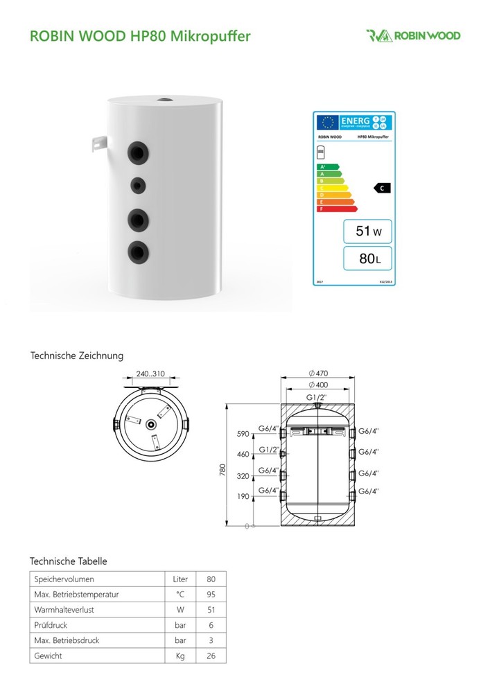 Heat Pump Buffer Tank 80 Liters Initial Storage Mini Buffer