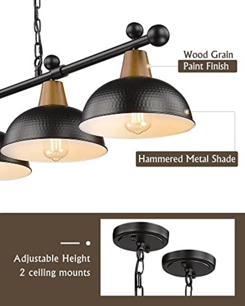 4-Light Pool Table Lights for 7ft/8ft Table, 48" Modern Billiard Llight Black