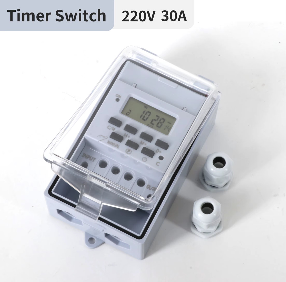 30A Timer Switch, Waterproof 220V Time Controller, Set to Seconds, 32 Groups of