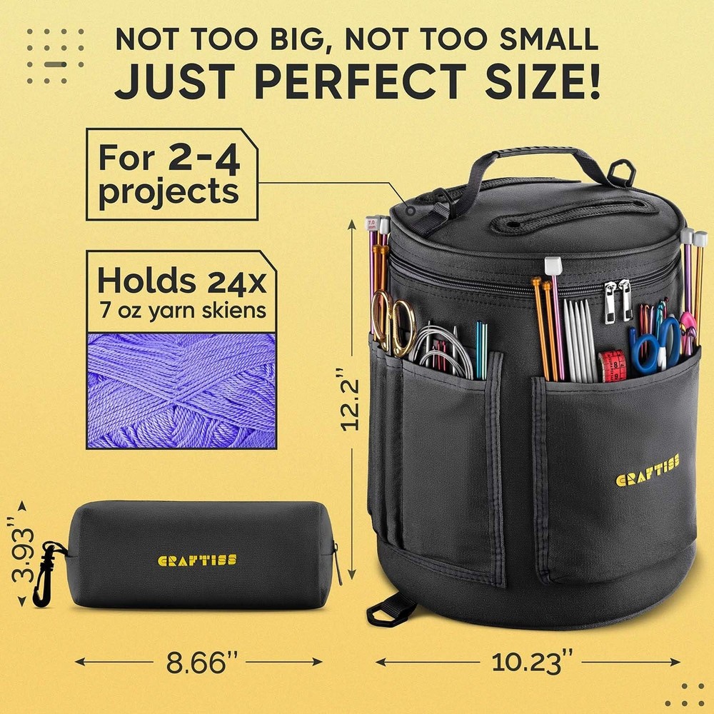 Durable Canvas Knitting Bag with Yarn Storage