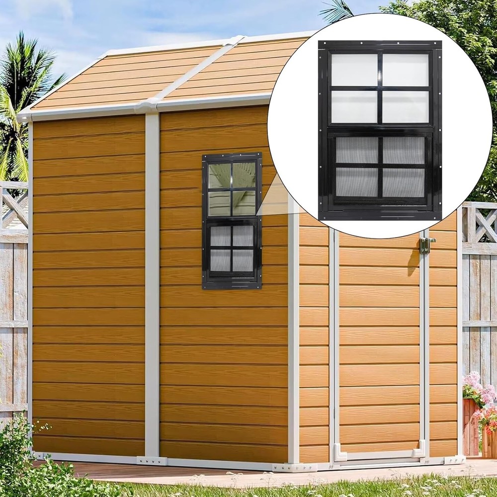 2 Pack Shed Windows with Black Frame, 18x 23 Flush Mount Small Window with Te...