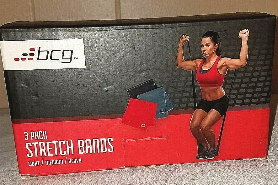 BCG Stretch Bands 3 Pack Medium Heavy Light Black Grey Red ( Red Open / Used )