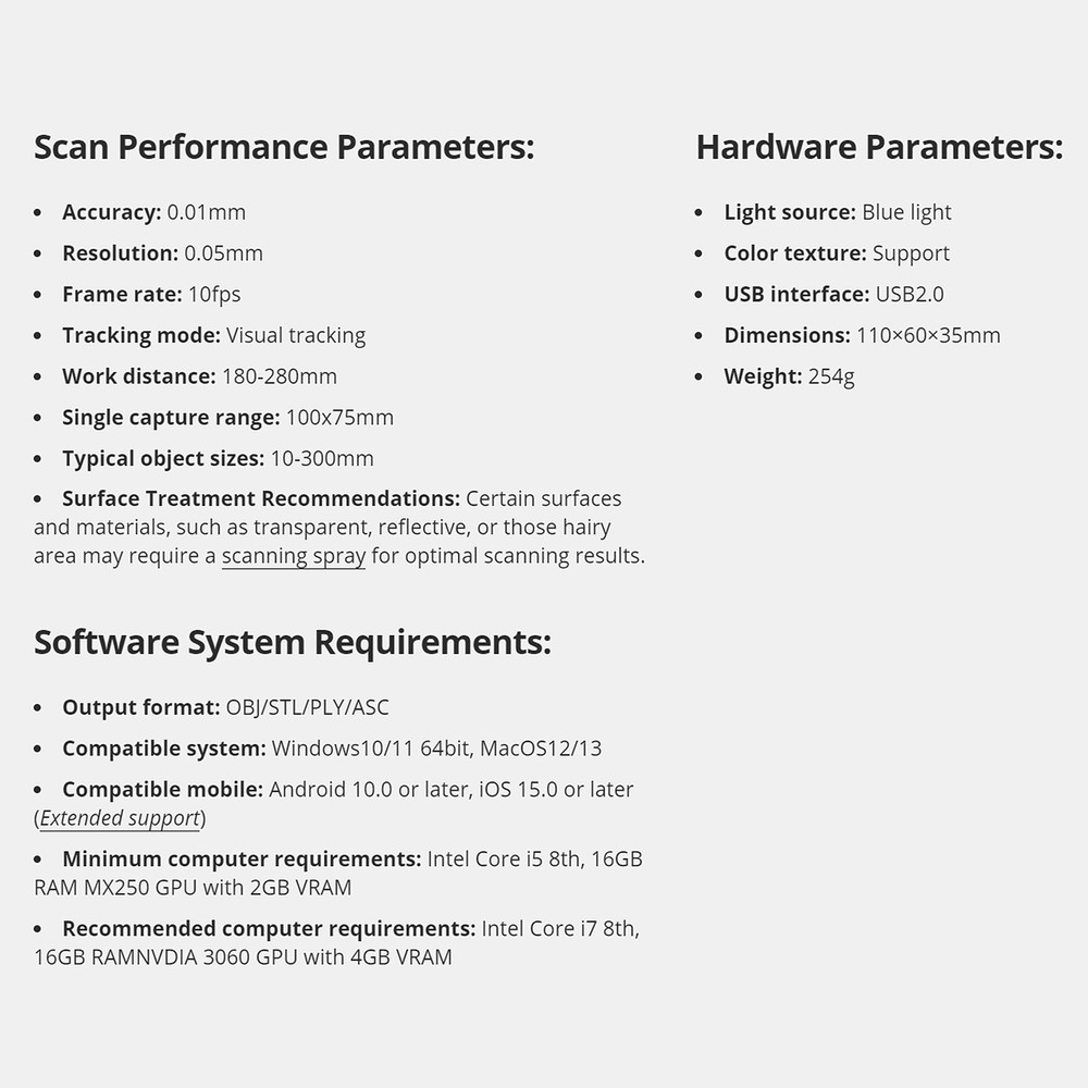 3DMakerpro Seal Handheld 3D Scanner 0.01mm Accuracy 10FPS for 3D Printer Y3D6