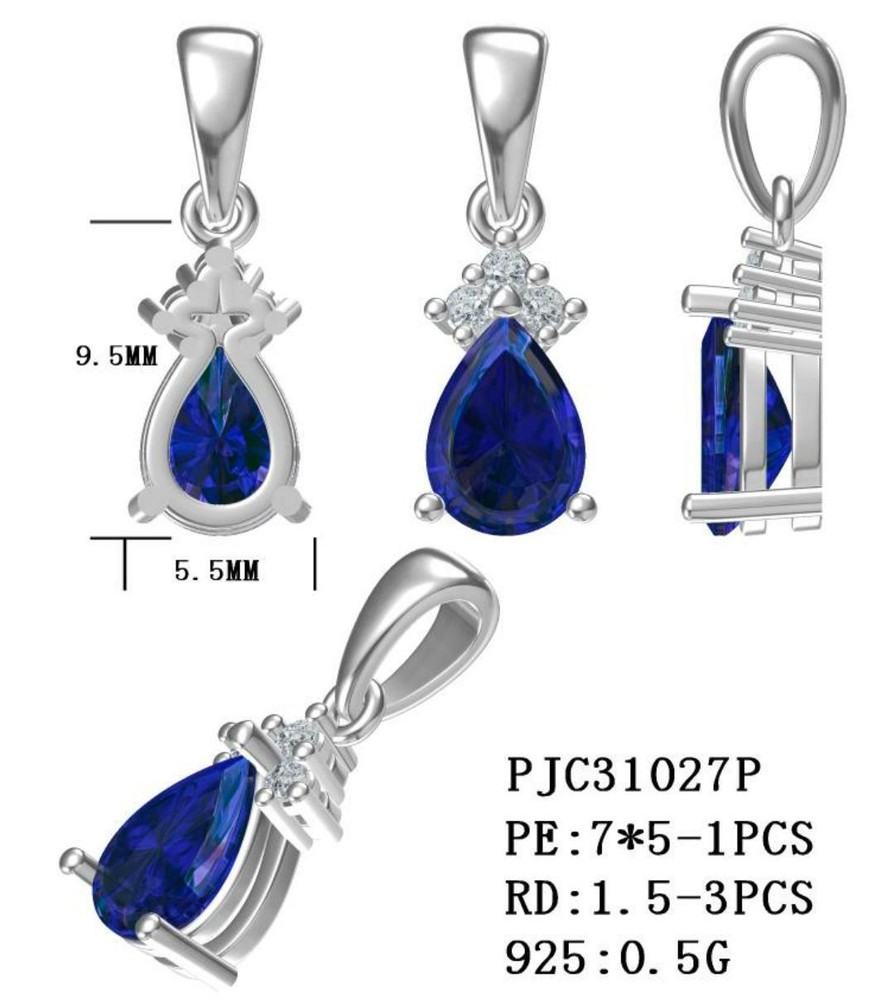 Sterling Silver Semi Mount Pendant Setting Pear PE 7x5mm Topaz Solid