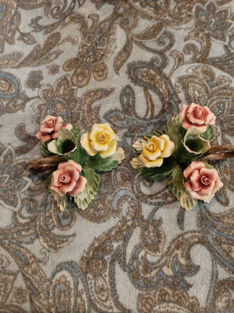 Capodimonte Flowered Bowl And Candlesticks