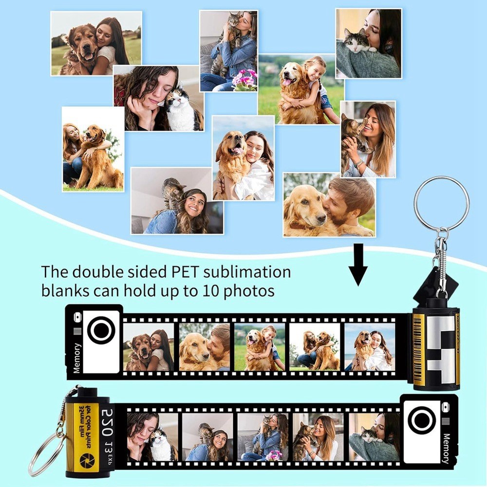 8 Pack Sublimation Memory Film Roll Keychain, Sided Sublimation Blank3571