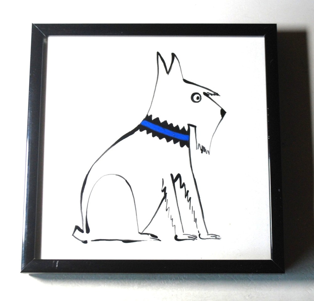 Framed Ceramic Tile Wall Hanging - Terrier - Hand Painted