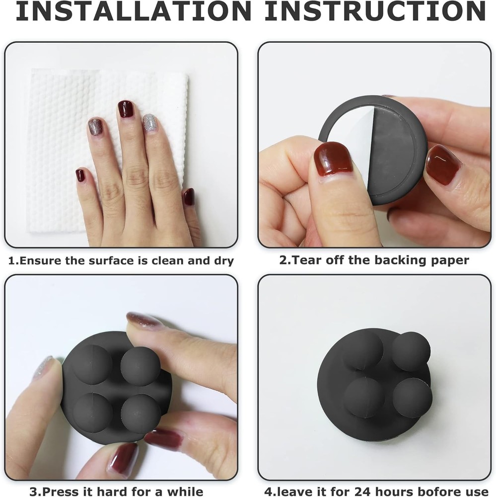 XoYoZo 4 pcs Silicone Toothbrush Holder Multi-Function Hook Waterproof Black