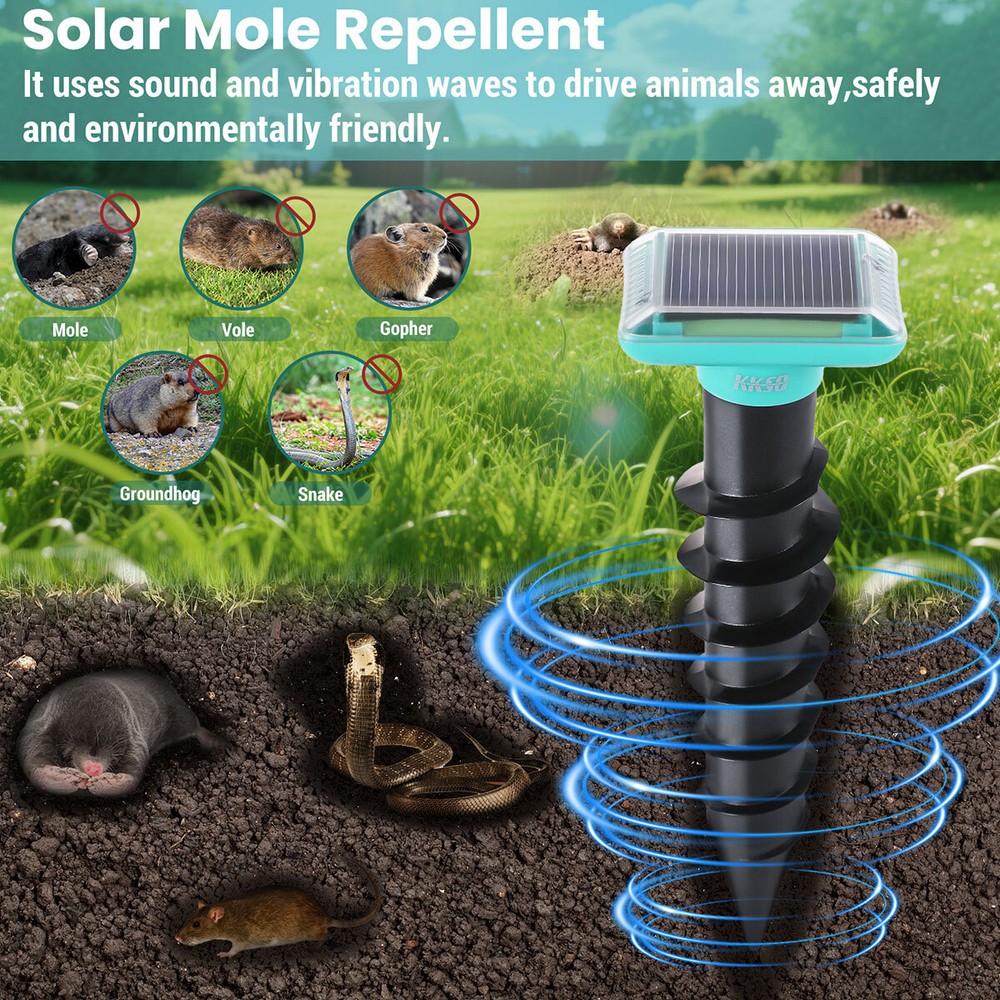 Solar Animal Ultrasonic Repellent Mice Gopher Mole Pest Snake Repeller Buzzing