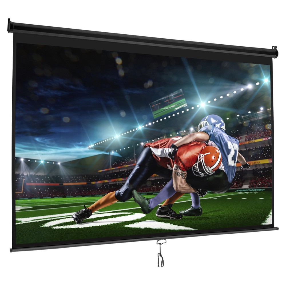 100" Manual Projection Screen Pull Down 16:10 HD Projector 4K Widescreen Black