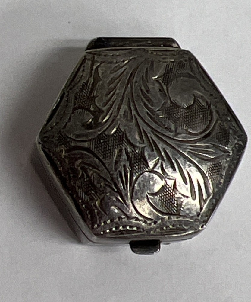 Vintage Engraved Sterling Silver Octagon Pill Box