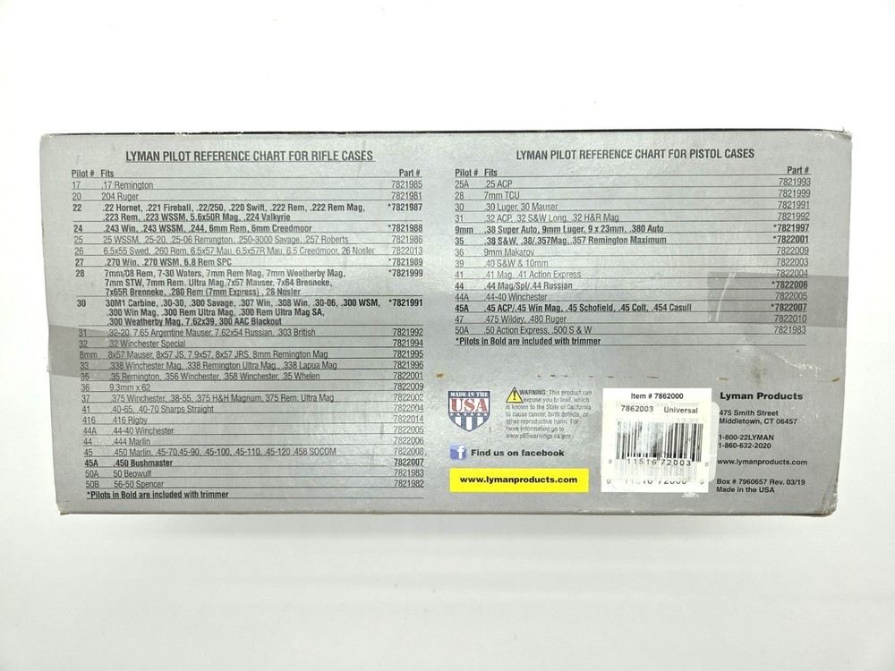 Lyman Universal Case Trimmer & 9 Pilots 7862003