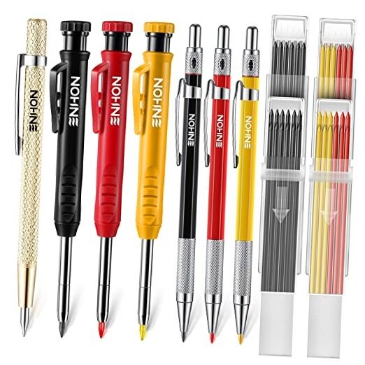 6 Pack Carpenter Pencil with Sharpener, Mechanical Carpenter Pencils with 36