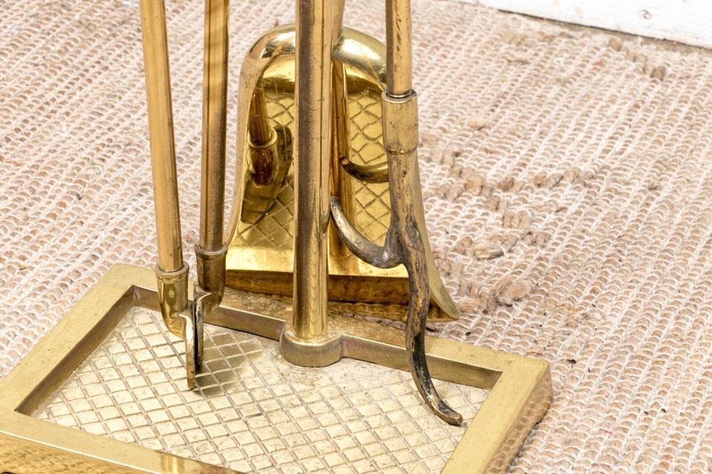 Vintage Brass Fireplace Tool Set—4 Pieces