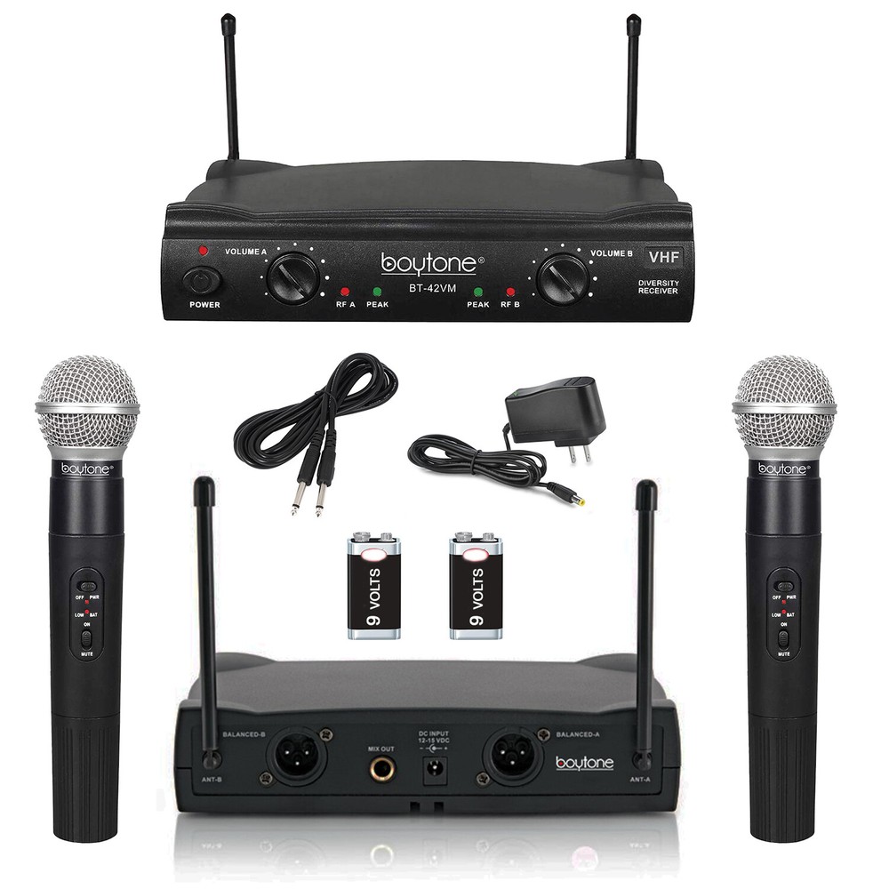 Boytone BT-42M, VHF Wireless Dual HandHeld Microphone System / caring Case