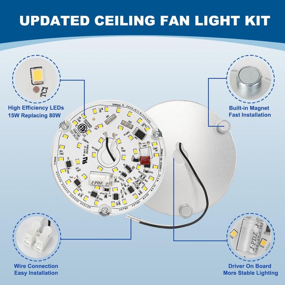 2 Pack LED Ceiling Fan Light Replacement Kit, Retrofit for Ceiling Lights, 15...