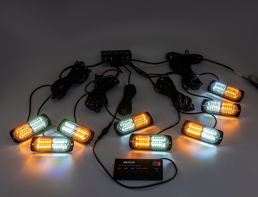 8Pcs 24 LED Strobe Lights Kit Grille Side Marker Emergency Warning w/ Control