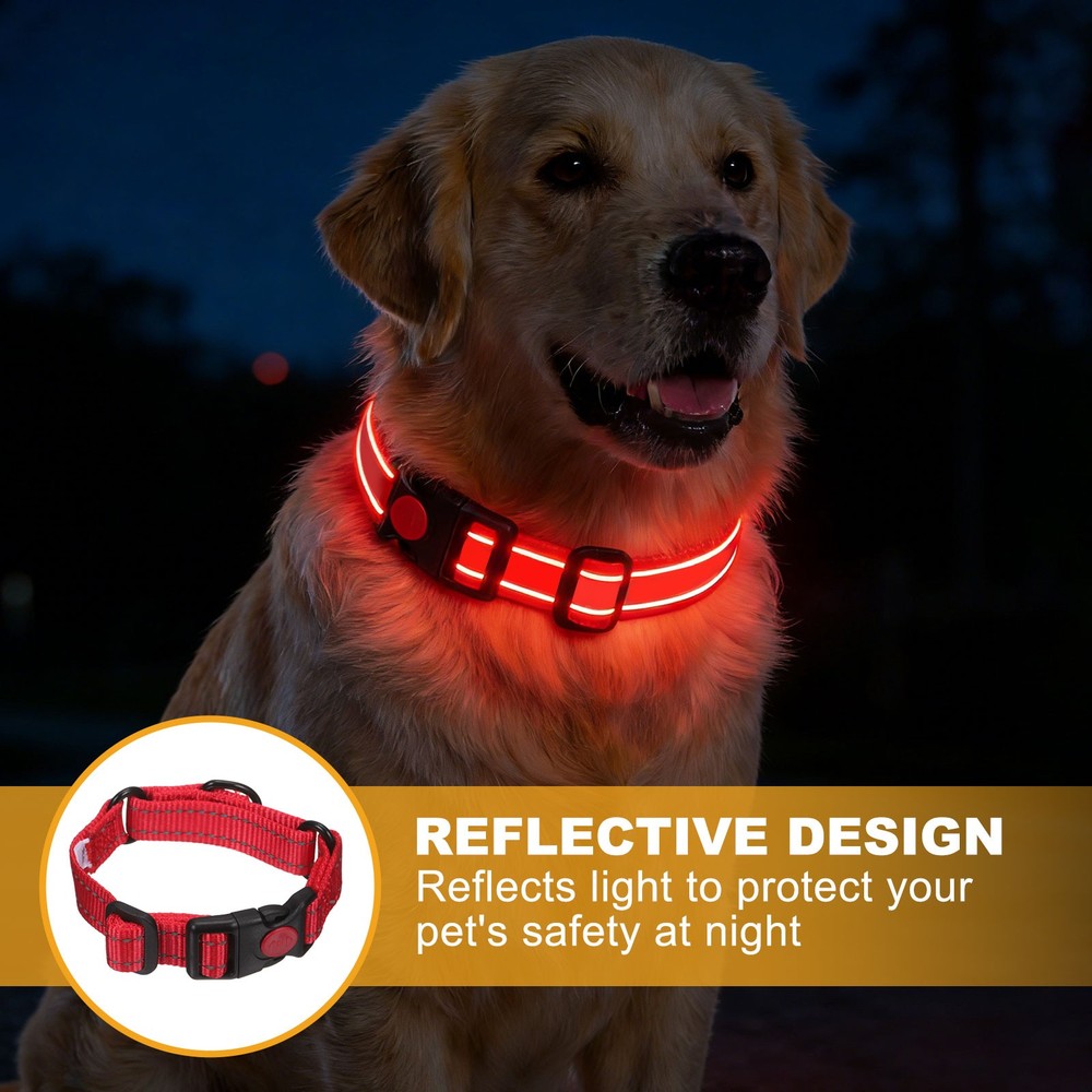Reflective Dog Collar, Adjustable Pet Collars with Buckle(S, Red)