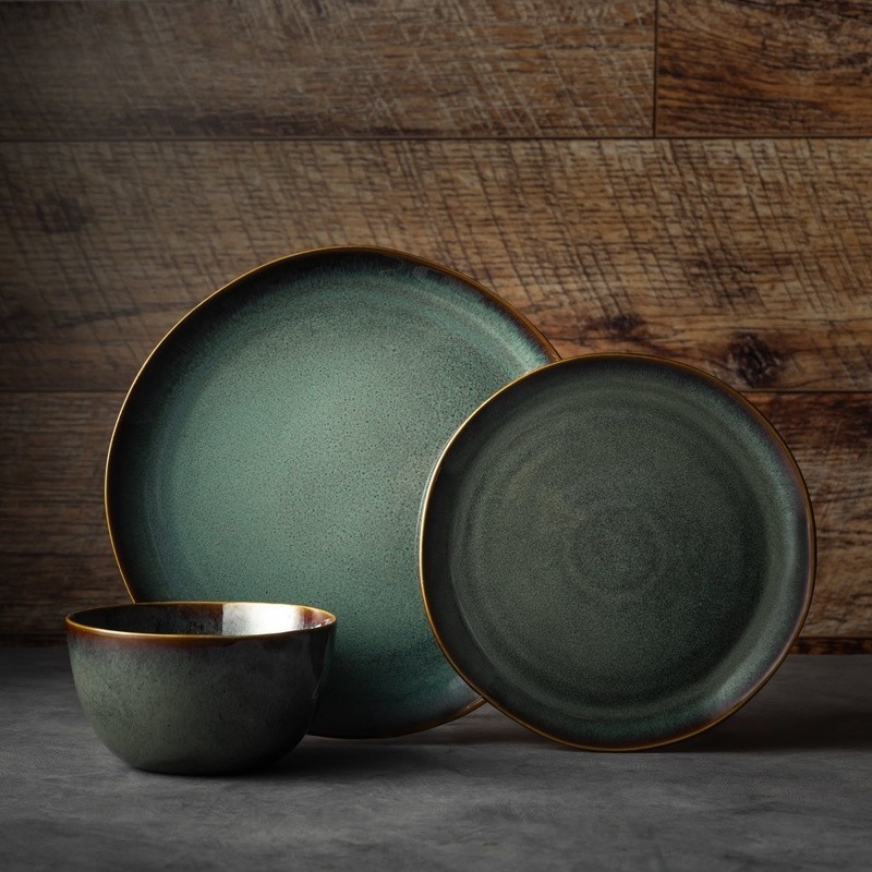 Rustic Ceramic Dinnerware Set 12 Piece Service 4 Dishwasher Microwave Safe New