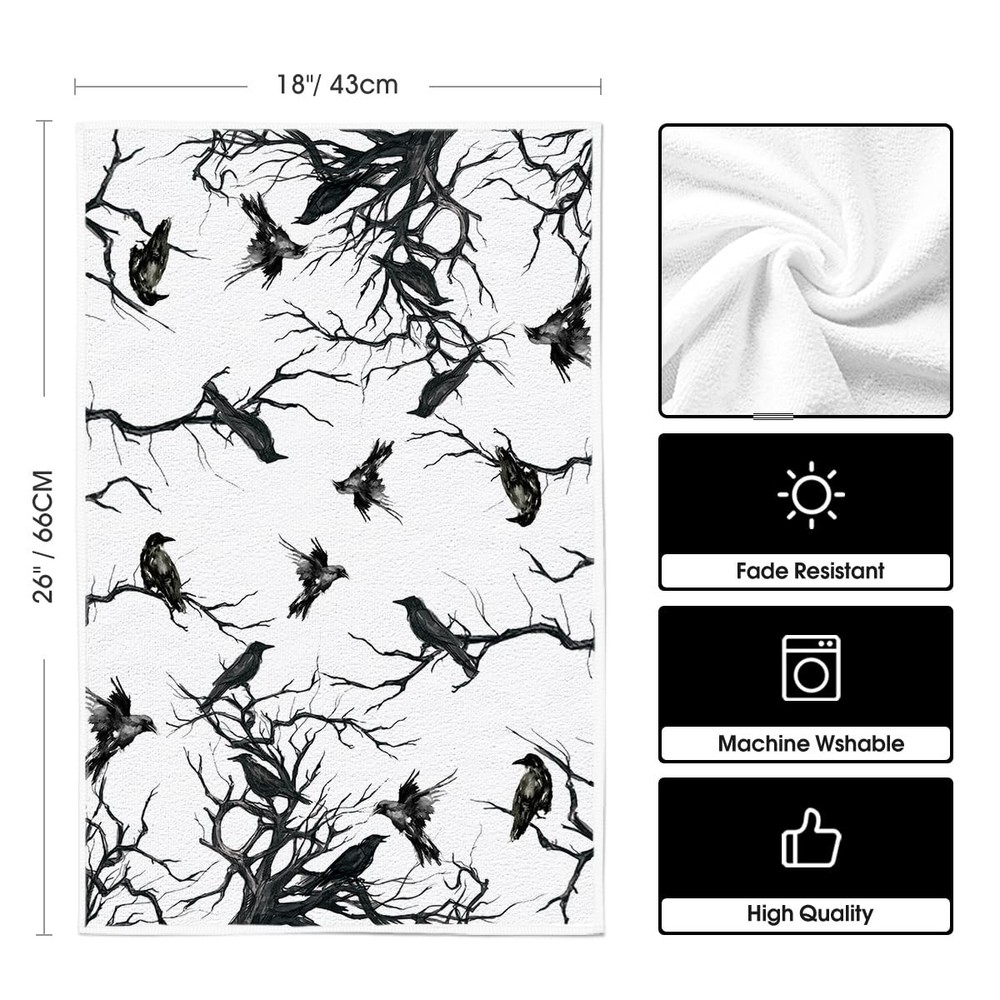 Halloween Decorations Tree Branches Crows Kitchen Dish Towels Gift 2PCS 18"x26"
