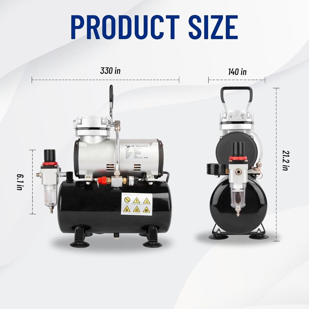 Timbertech Airbrush Compressor, High-performance Single-Piston Oil-free Mini,NEW