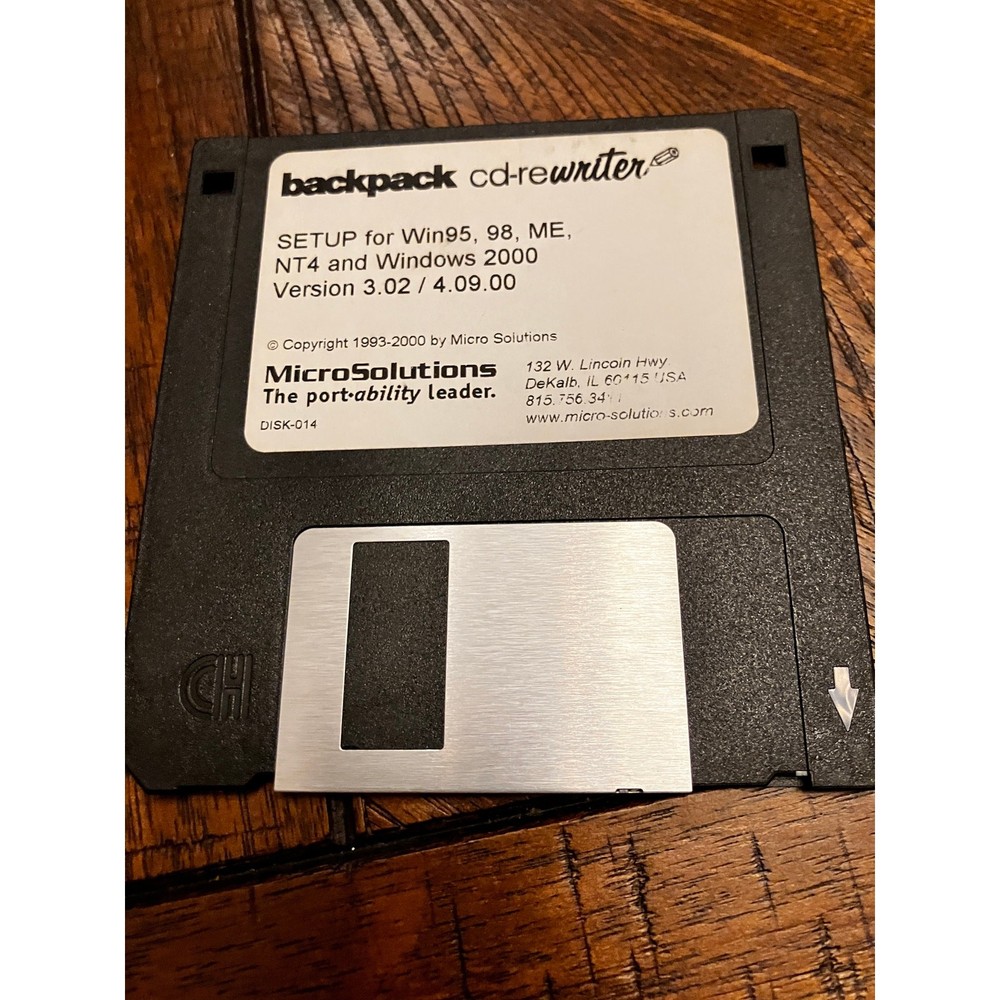 Backpack CD-Rewriter Setup Disks Win95/98/ME/NT4/2000 MicroSolutions DISK014 015