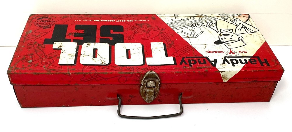 Vintage Handy Andy Blue Diamond Empty Metal Tool Box Only – No Tools